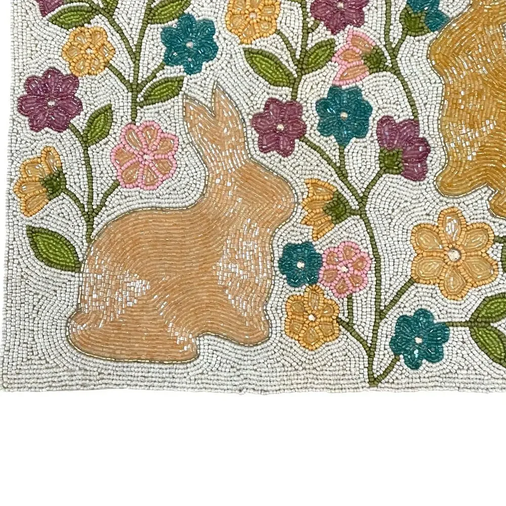 Rachel Zoe Easter Bunny Beaded Table Runner 13x36 Pop of Color Spring Floral NEW